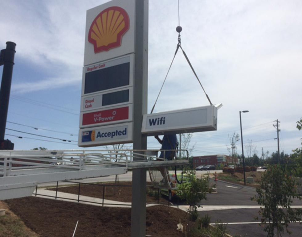 A construction worker installs a 