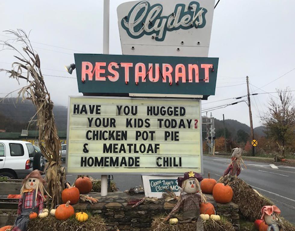 Clyde's Restaurant sign with illuminated 