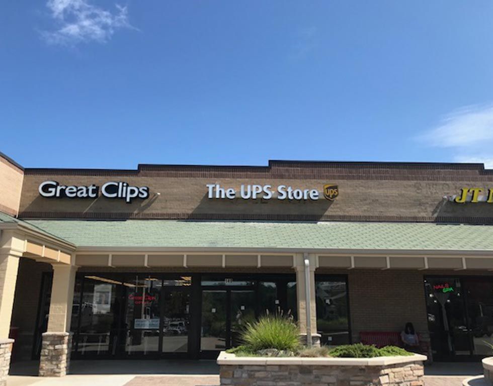 Exterior of a strip mall with 