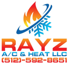 Logo for Rayz A/C & Heat LLC: flame and snowflake design, orange to blue, with contact information.