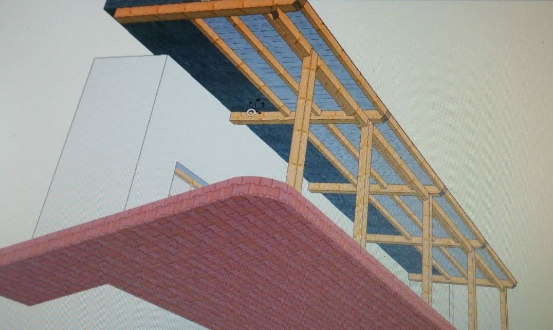 tettoia in legno rendering 3D