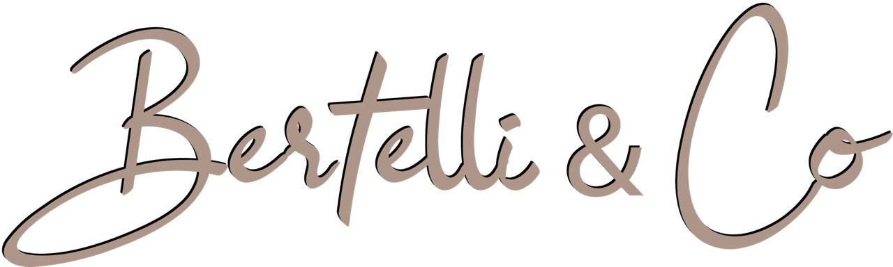 Bertelli & Co script logo in taupe color.