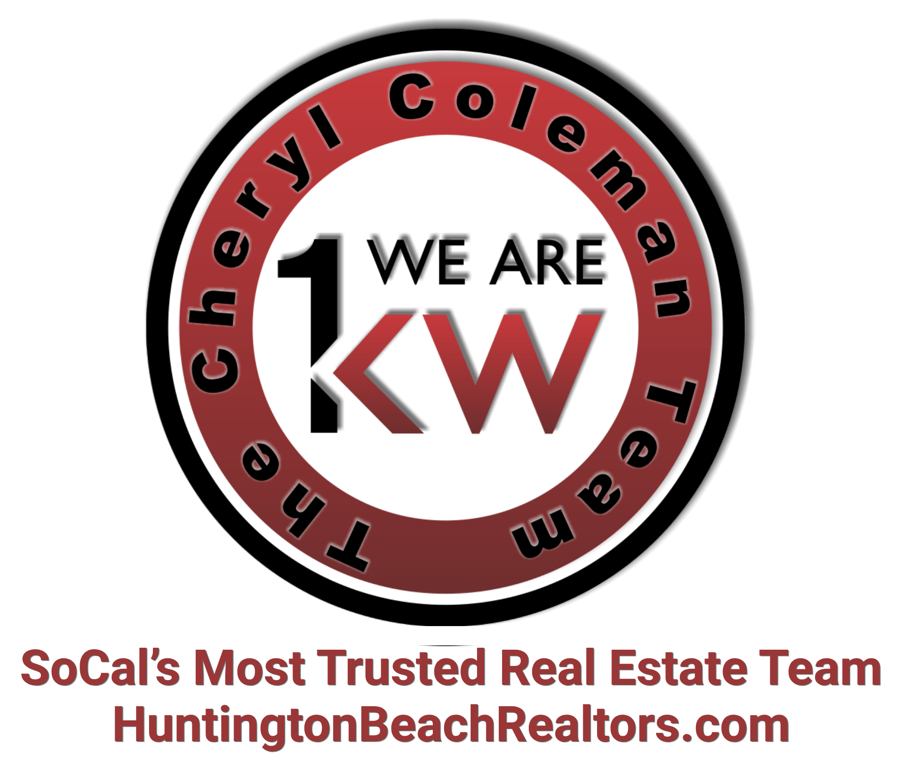 Logo for The Cheryl Coleman Team KW, featuring a red circular border with black text, surrounding the text 
