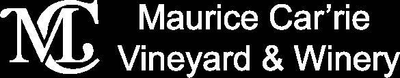 White logo for Maurice Car’rie Vineyard & Winery, featuring an interlocking MC monogram on the left.