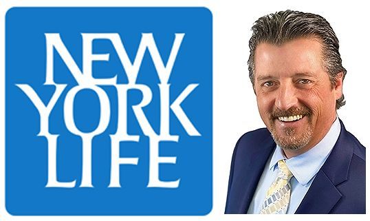 New York Life logo next to a headshot of a smiling professional wearing a blue suit and patterned tie.