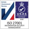 British Assessment Bureau ISO 27001 Information Security Management certification logo with UKAS accreditation.