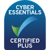 Cyber Essentials Certified Plus badge with a blue and green checkmark.