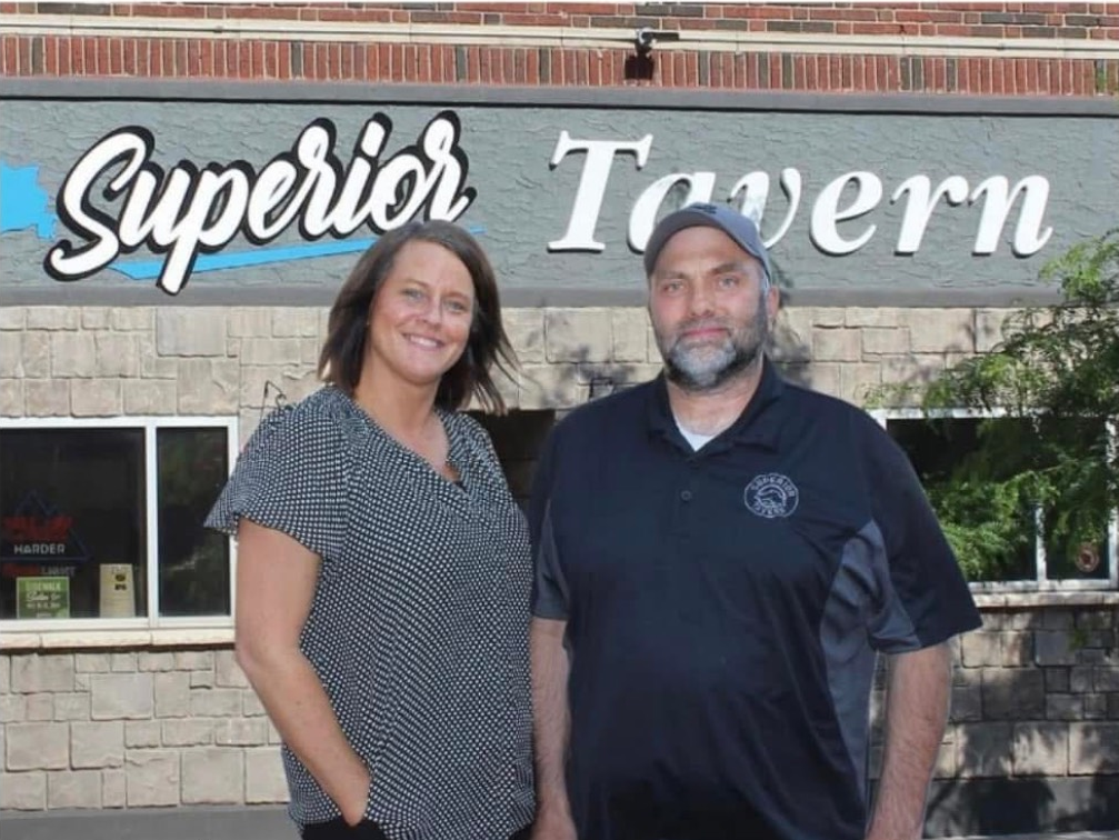 Two people standing in front of 