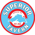 Logo for Superior Tavern in Superior, WI, featuring Lake Superior outline, blue, red, and white text.
