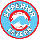 Logo for Superior Tavern in Superior, WI, featuring Lake Superior outline, blue, red, and white text.