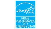 A blue sign that says `` home performance with energy star ''.