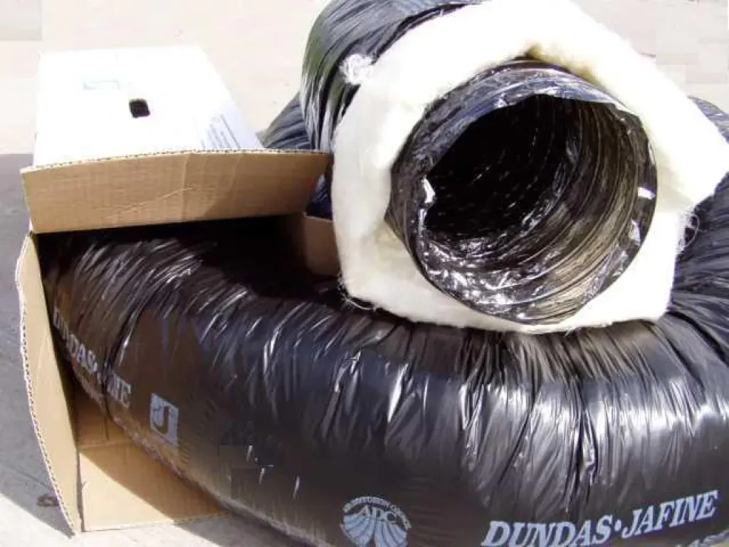 A dundas jafine duct is wrapped in black plastic