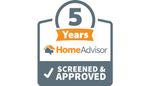 A home advisor logo that says 5 years screened and approved.