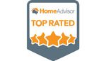 A home advisor top rated badge with four stars on it.