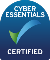 a blue sticker that says `` cyber essentials certified '' with a green check mark .