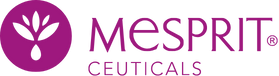 El logotipo de Mesprit Ceuticals es un círculo rojo con una gota de agua dentro.