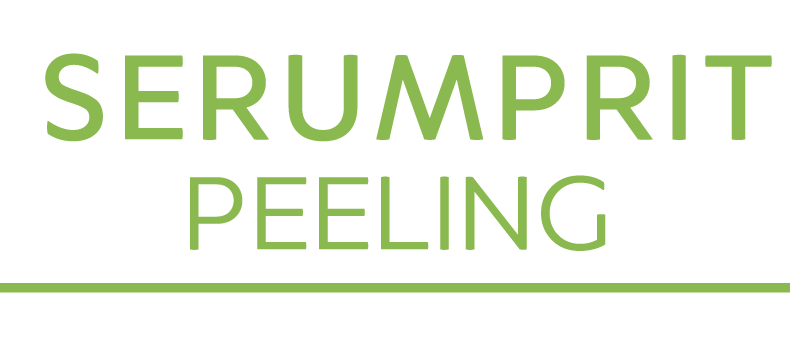 El logotipo de Serumprit Peeling es verde y blanco.