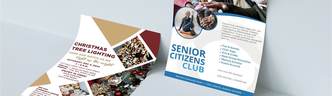 A brochure for a senior citizens club is sitting on a table.