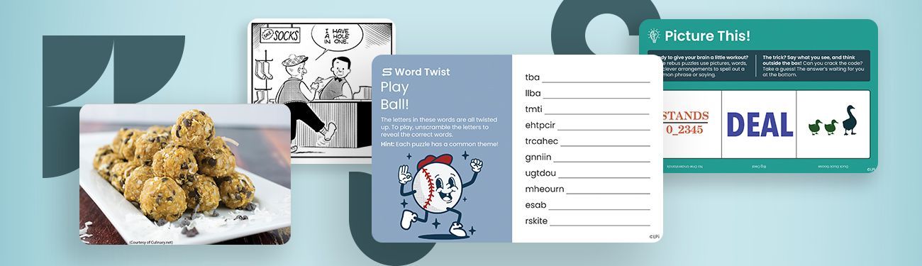 Various newsletter insert options like images, games, comics, and more.