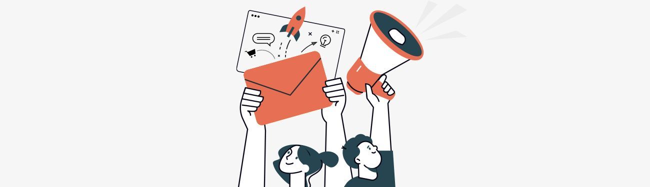 A group of people are holding a megaphone and an flyer..