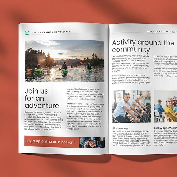A magazine is open to a page that says `` join us for an adventure ''.