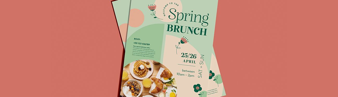 A book titled spring brunch is sitting on top of a pink table.