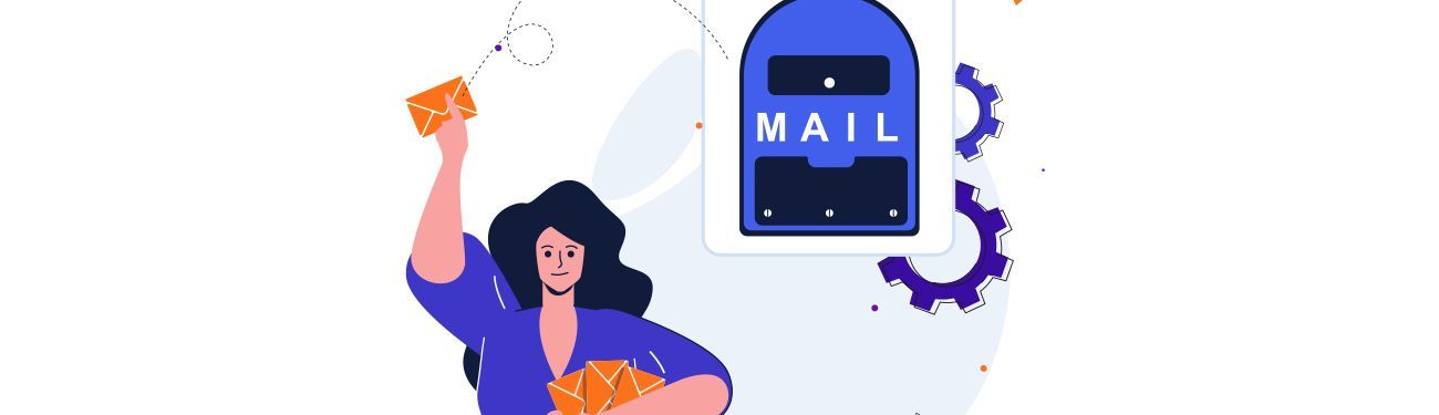 A woman is holding a piece of paper in front of a mailbox.