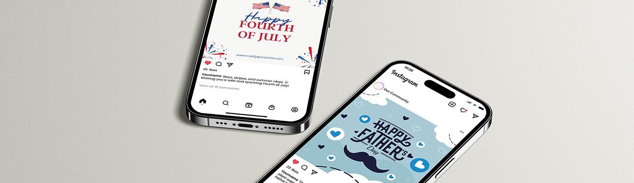 Two phones are sitting next to each other on a table open to Instagram.