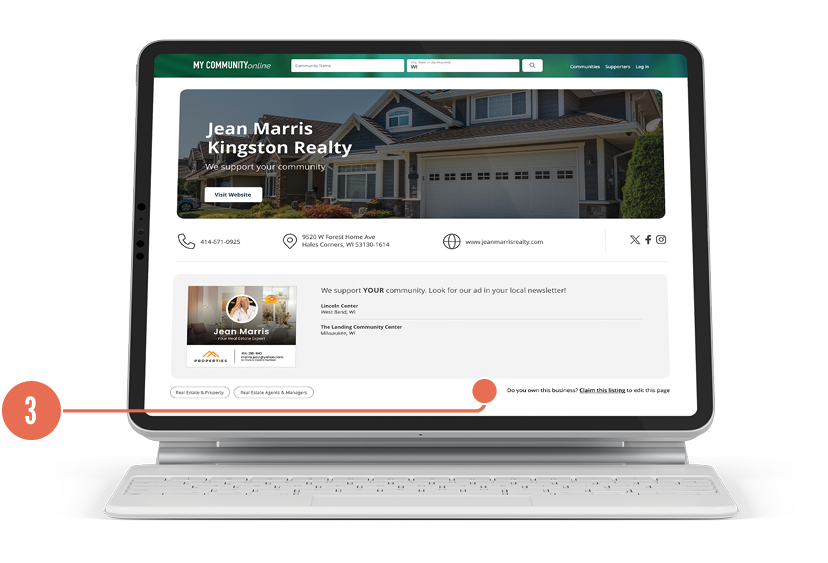A screenshot of a website called my community online.