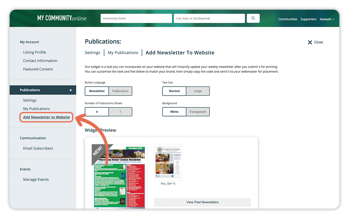 A screenshot of a website with an arrow pointing to the weston button.