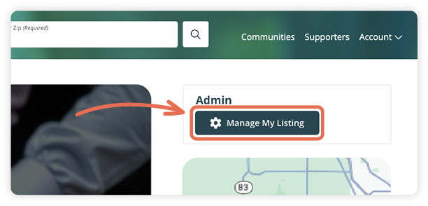 A screenshot of a website with an arrow pointing to the manage communications button.