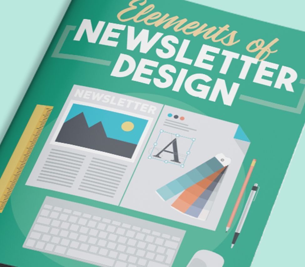 A green book titled elements of newsletter design.