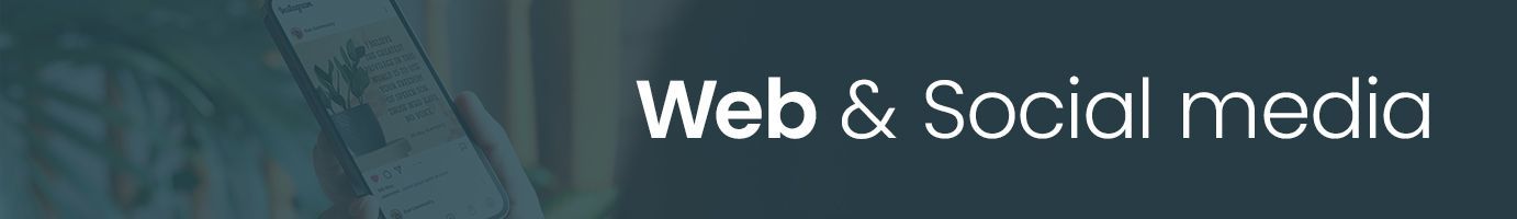 A blue background with the words web and social media on it.