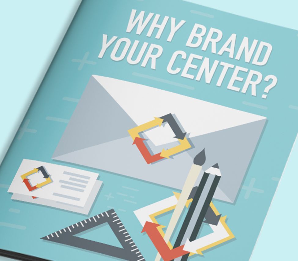 A book is open to a page that says why brand your center.