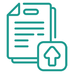 Line drawing of a document with an up arrow button.