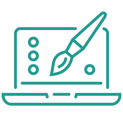 Line drawing of a laptop withe a brush over it.