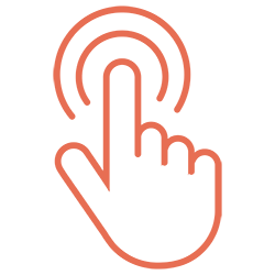 Line drawing of a hand pushing a button.