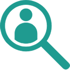 A magnifying glass with a person 's face in the center.