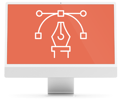 A computer monitor with an icon of a pen on it.