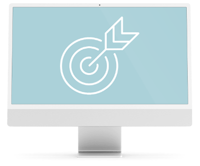 A computer monitor with a target and an arrow on it.