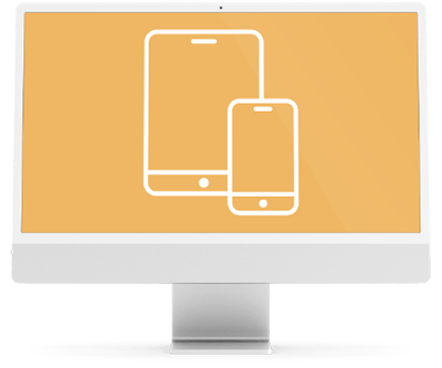 A computer monitor with a phone and tablet icon on it.