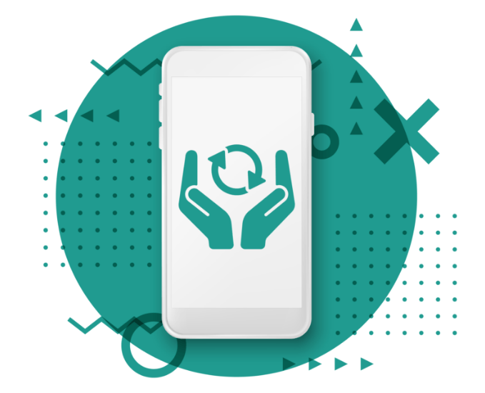 A cell phone with a refresh icon on the screen.