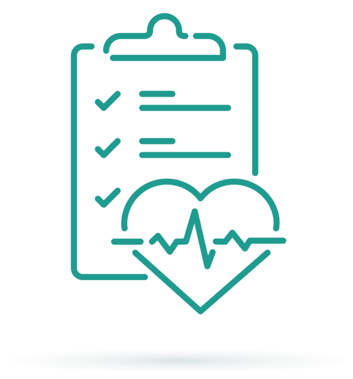 A clipboard with a heart and a heartbeat on it.