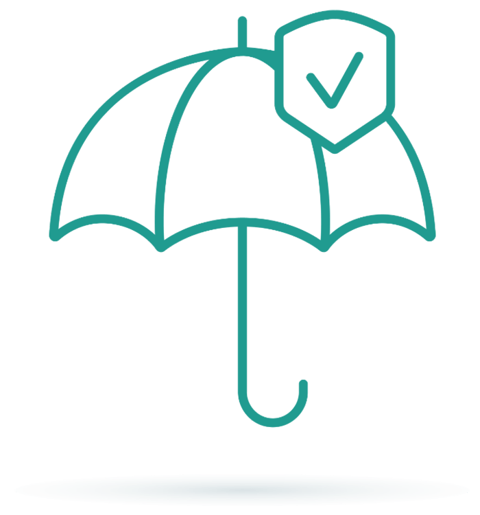 A line drawing of an umbrella with a check mark on it.