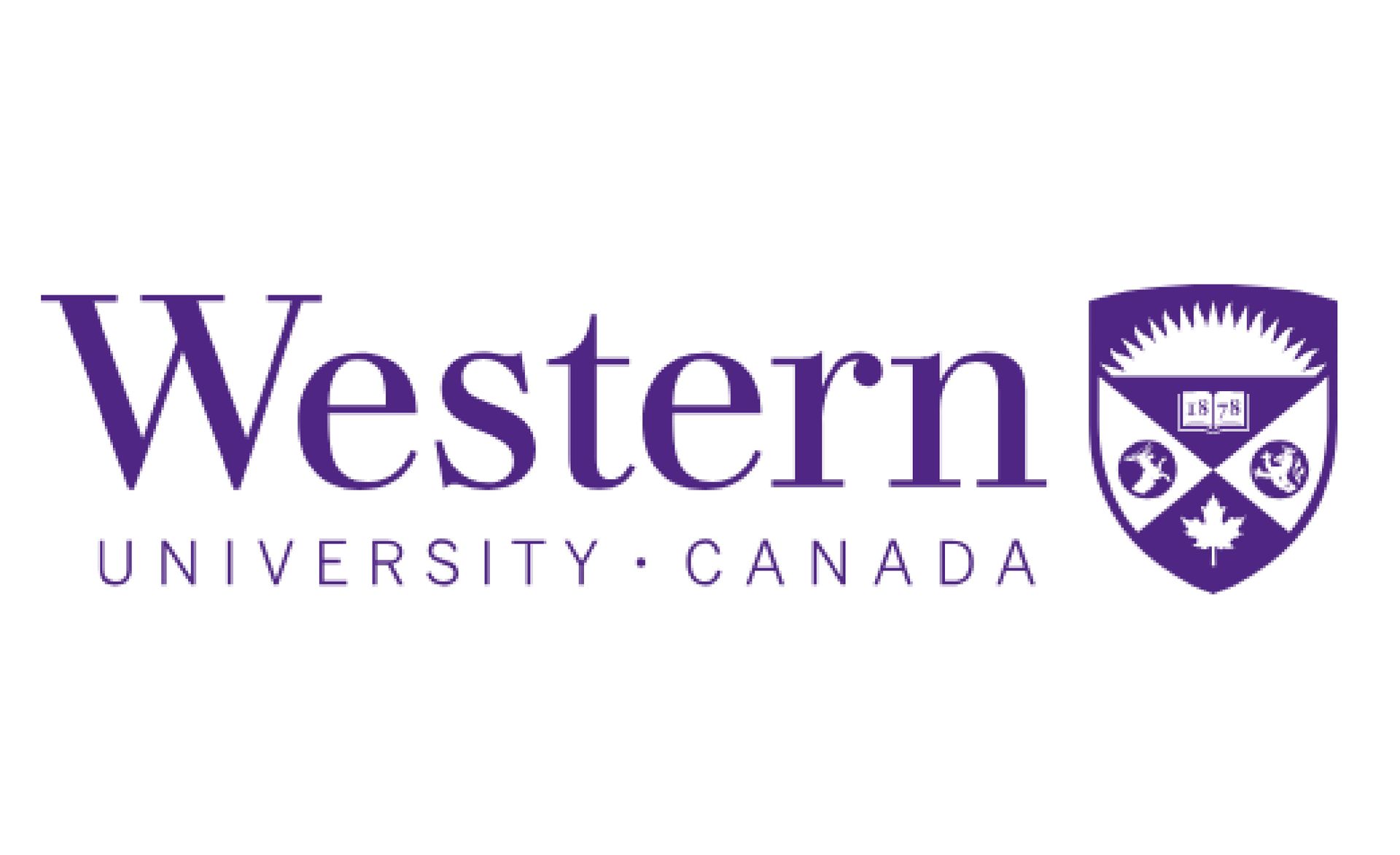 the logo for western university canada is purple and has a shield on it .