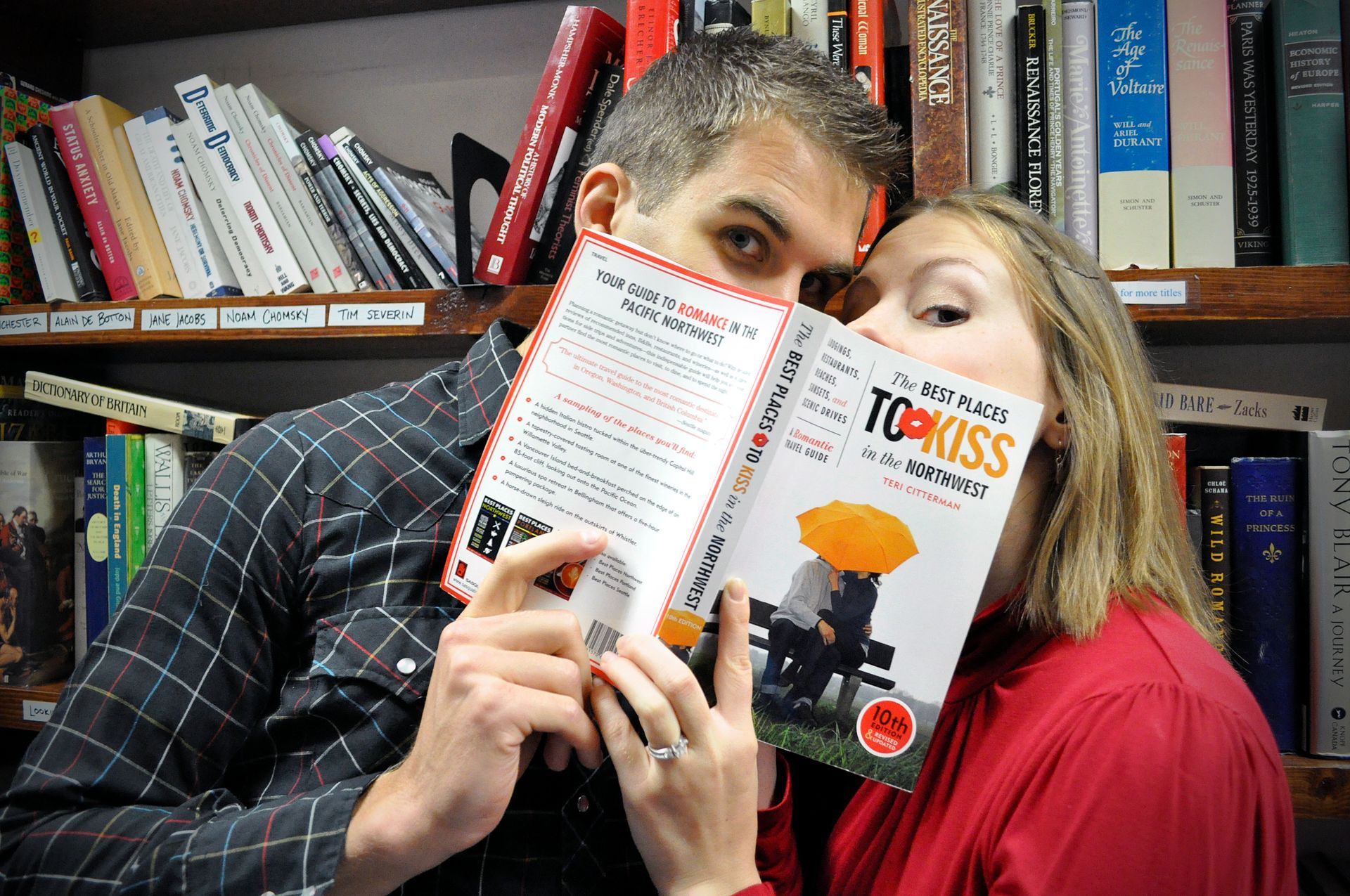 Joseph & Hannah in bookstore holding 