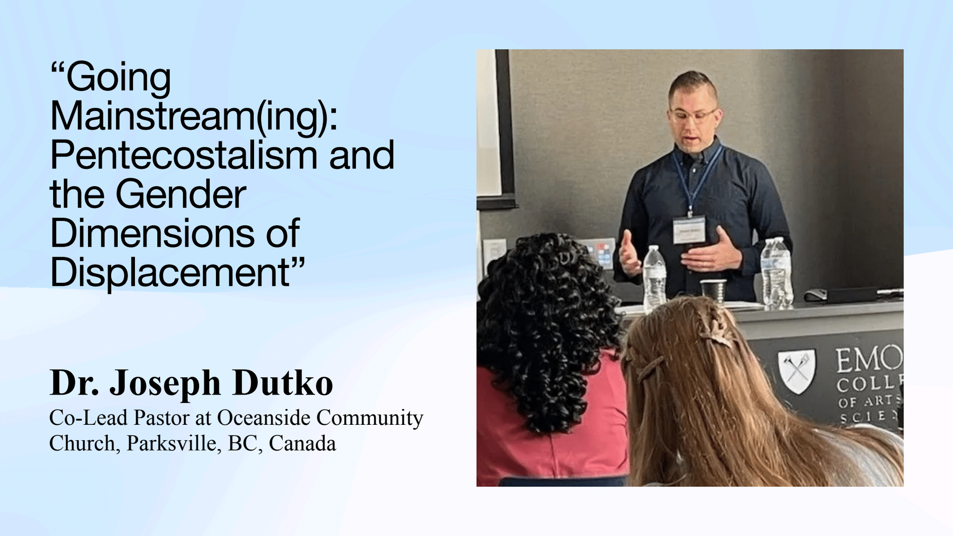 Joseph Dutko presenting chapter from book Pentecostal Responses to the Refugee Crisis