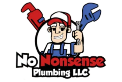 Cartoon plumber with wrench and pipe wrench, surrounded by tools. 