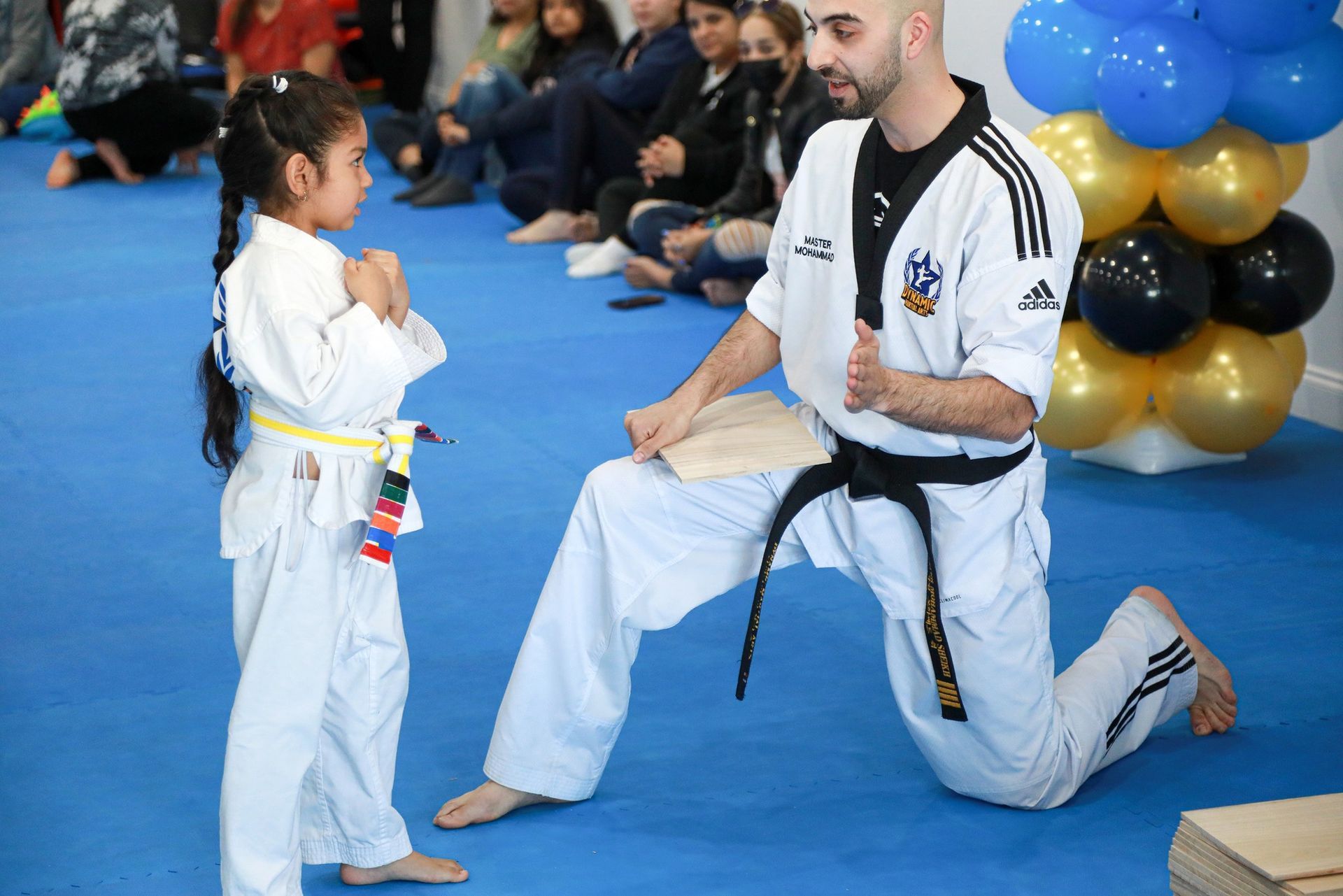 An aerial view of a city skyline at sunset.