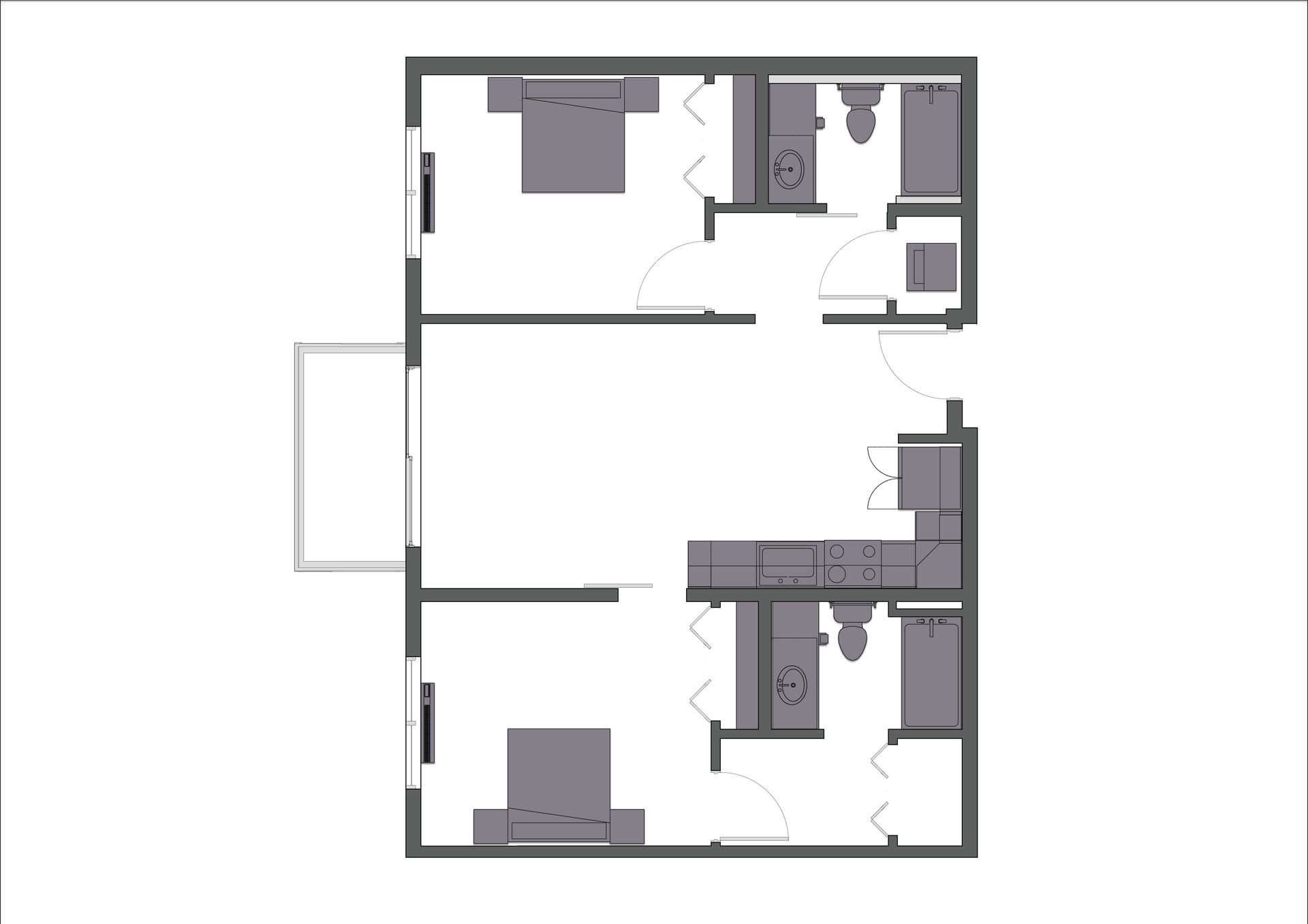 A black and white floor plan of a house with a balcony.